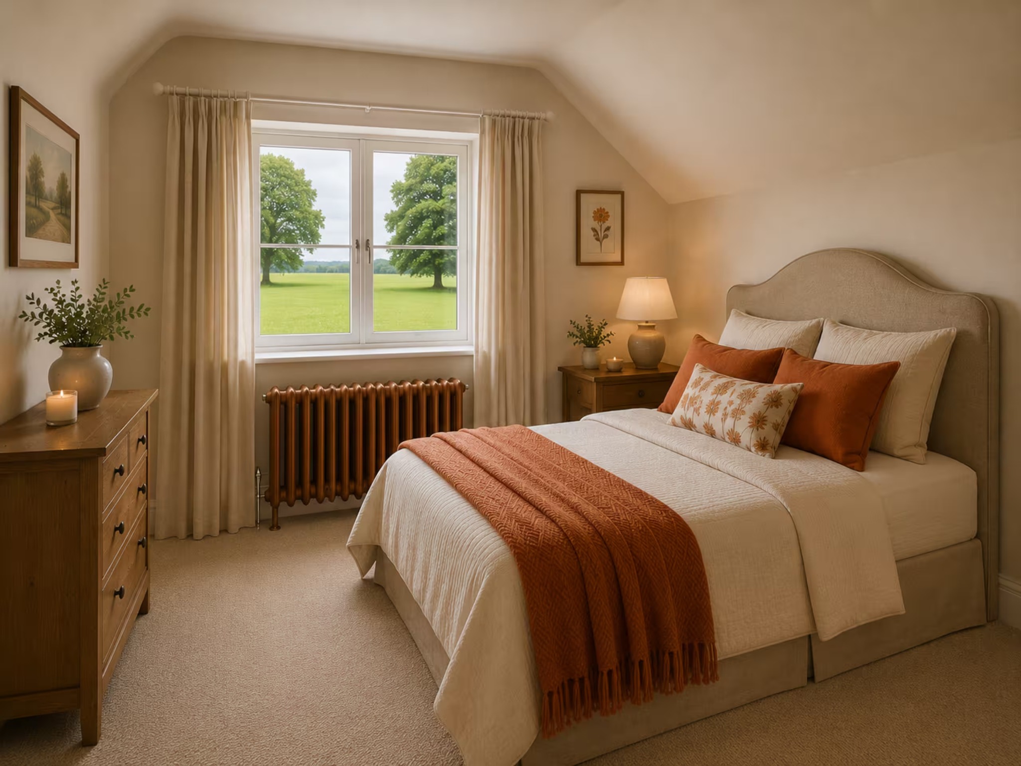Bedroom with warm terracotta accents