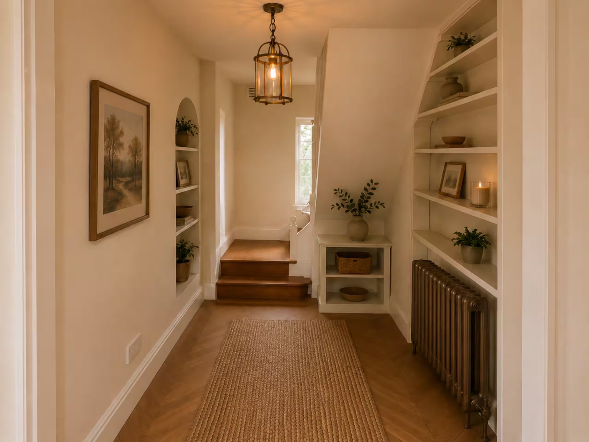 Hallway with built-in shelving